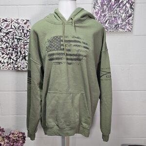 Grunt Style Olive Green Hoodie with Distressed Flag Graphic